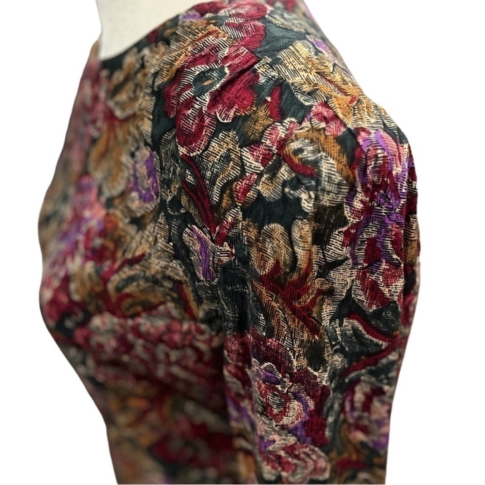 VTG 80s Dark Floral Peplum Dress Avant Garde Power Silhouette Editorial Goth 6 - Picture 7 of 11